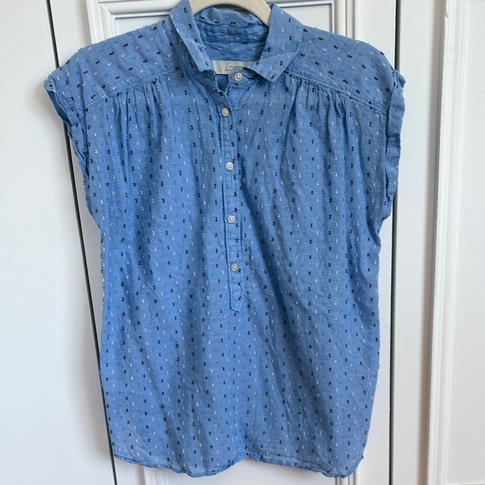 LOFT Blue Short Sleeve Button Down Shirt